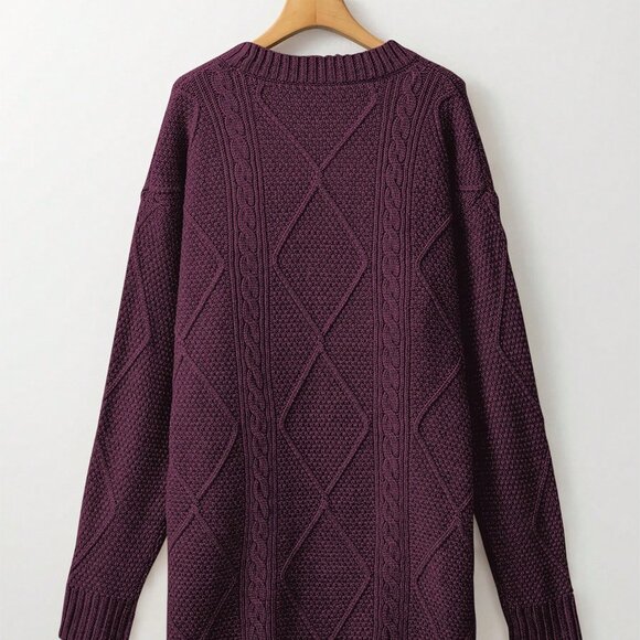 Burgundy Casual Women's Oversized Knitted Sweater Dress with Drop Shoulder - Picture 5 of 8